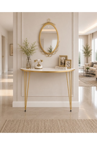 80x18 Dresuar Antre Hol Dekorasyon Ürünleri Altın Model Beyaz Gold Yarım Ay One Size