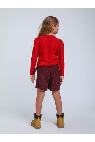 Kız Çocuk Fitilli Taş İşleme Detaylı Bluz-14340 Kırmızı