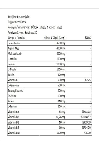 Pre-workout300gr/glutamine300gr/l-carnetine3000mg Yeşil Elma