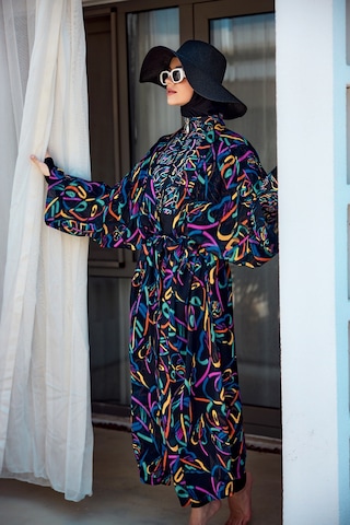 Remsa Tesettür Mayo Üzerine Tek Kaftan Kimono Pareo Siyah04 Rp035 Yağmur Siyah
