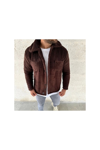Butik İstanbul Erkek Pelüş Polar Hırka Gömlek Yakalı, İlik Düğmeli, Göğüs Cepli, Yumuşak Dokulu Kışlık Regular Fit Rahat Günlük Model - Kahverengi