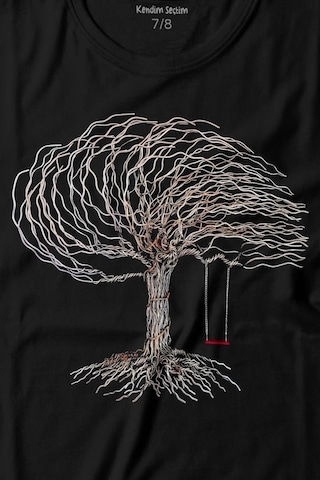 Kendim Seçtim Hayat Ağacındaki Kırmızı Salıncak Kuru Ağaç Baskılı Tişört Çocuk T-shirt 001