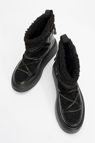 Luvishoes Luvi Shoes Dila Siyah Suni Kürklü Kadın Kalın Tabanlı Kar Botu Siyah