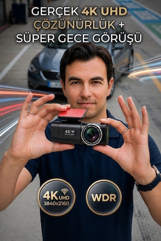 4k Ultra Hd Araç Kamerası Çift Lens Ön Arka Wi-fi Gps Park Modu Gece Görüşlü G-sensörlü Araç İçi Güvenlik Kamerası