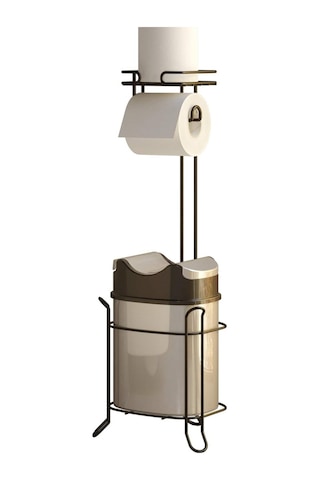 Teknotel Yutan Kapak Çöp Kovası Ve Tuvalet Kağıtlık Mat Siyah+Gri Siyah