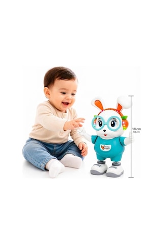 Dans Eden Sevimli Tavşan Elleri Ve Ayakları Haraketli 18 Cm Işıklı Sesli Eğitici Oyuncak Tavşan Turkuaz