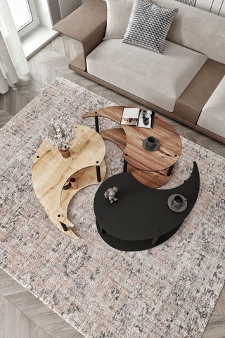 Yin Yang Unıty Serenıty Orta Sehpa 3 Lü Safir Madran Siyah 90 Cm Siyah