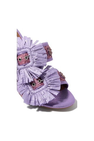 Kurt Geiger Raffia Buckle Lüks Tasarım Topuklu Sandalet Mor
