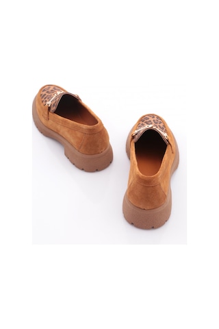 Dgn 4270 Kadin Aksesuarli Loafer Ayakkabi Taba Süet Leopar
