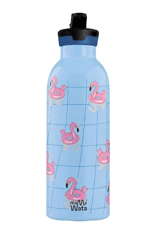 Mamawata Flamingos Pipetli Çocuk Termos Matara 470 Ml Paslanmaz Çelik Sızdırmaz Yalıtımlı Suluk Mavi