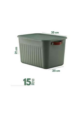 3 Adet Modern Kapaklı Saklama Kutusu Seti -15 Litre Yeşil- Taşınabilir Kulplu, Dolap İçi Düzenleyici, Çok Am Diğer