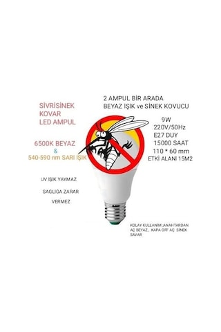 Hayal Sepeti 9w Sivri Sinek Kovar Led Ampul 2 Renk Bir Arada