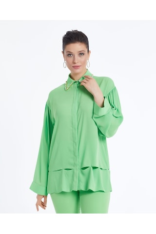 Kadın Yakası Taş Detaylı Gömlek - Modern Ve Şık - Günlük Ve Özel Günler İçin Gömlek Yeşil