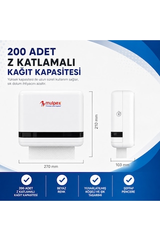 Mulpex Z Katlamalı Kağıt Havlu Dispenseri Beyaz 27 21 Cm Vidalı Ve Yapışkan Montaj