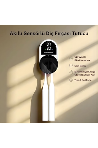 Npo Esx9 Led Ekranlı Otomatik Açılan Kapaklı Şarjlı Fırça Tutucu Ve Uv Diş Fırçası Sterilizatörü Beyaz