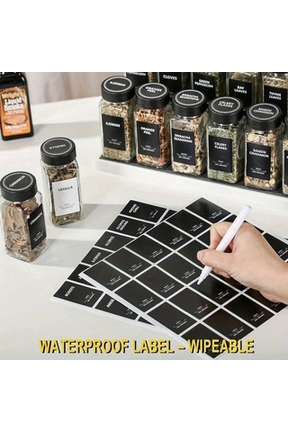 Trendooze Kahverengi 12li Cam Baharat Şişesi Seti 4oz Kapaklı Fırınlı Funnel Ve Kalem Kahverengi Siyah