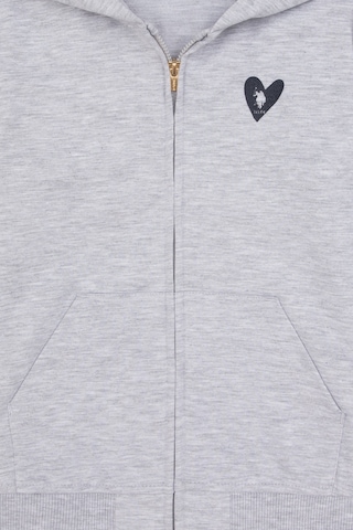 U.S. Polo Assn. Kız Çocuk Açık Gri Melanj Kapüşonlu Fermuarlı Sweatshirt 50316873-VR091