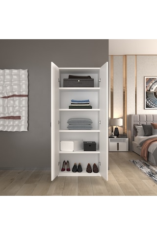 2 Kapaklı 5 Katlı Çok Amaçlı / Elbise Dolabı / Saklama Dolabı Beyaz