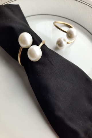 6 Adet Gold Metal Halkalı Krem Incili Peçete Yüzüğü