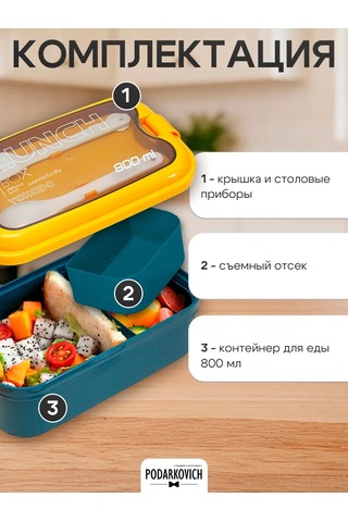 Podarkovich Bölmeli Ve Çatal-bıçak Takımlı Öğle Yemeği Kutusu 154750175 MAvi