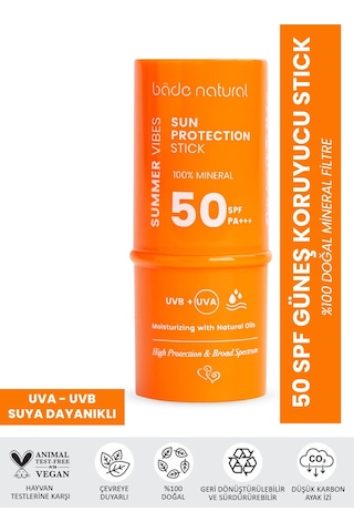 Bade Natural %100 Mineral Filtreli 50 Spf Besleyici Güneş Koruyucu Stick