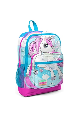Coral High Mavi Unicorn Baskılı Kız Çocuk 3'lü İlkokul Çanta Seti