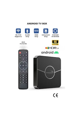 4k Android Tv Box, Wıfı 5g, 4/64 Gb, Usb Ve Hafıza Kartı Girişli, Akıllı Kumandalı, Video Oynatıcı