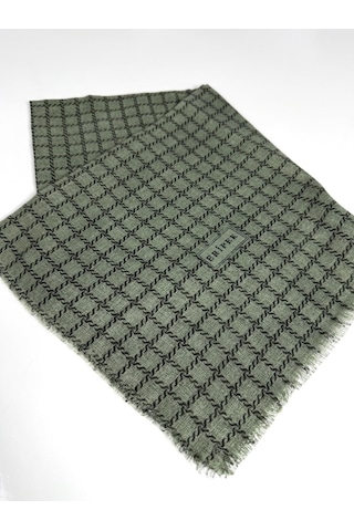 Eripek Desenli Flamalı Keten Eşarp- 06112 Yeşil