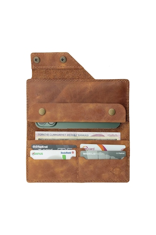 Twingold İsme Özel Dikey Çıtçıtlı Uzun Cüzdan - %100 Rainbow Deri - A010006 - Camel Camel