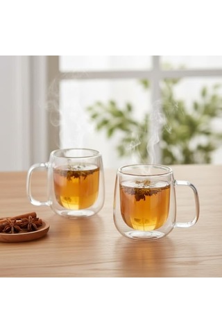 Deconox 2'li Çift Cidarlı Cam Fincan Seti - 100 Ml Isıya Dayanıklı Espresso Ve Türk Kahvesi Bardağı - El Yakmaya Çok Renkli