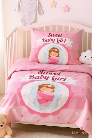 Yenidoğan Kız Bebek Nevresim Takımı %100 Pamuklu Sweet Baby Girl Çok Renkli