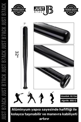 Beyzbolsopası Sert Metal Alaşım Kaymaz Dayanıklı 855 Gram Kırılmaz Siyah Beyzbol Sopası 61 Cm Çok Renkli