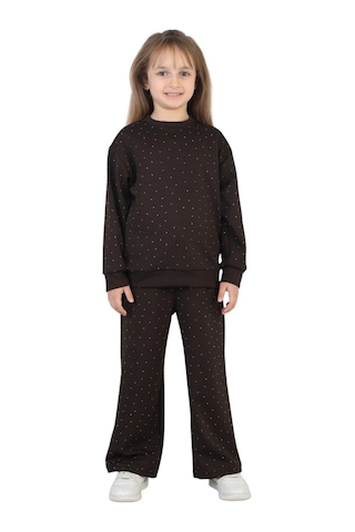 Erdem Kıds Kız Çocuk Taşlı Pijama Takımı Rahat Kalıp Günlük-casual Takım İkili Takım Kahverengi Kahverengi