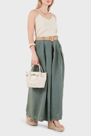 Via Dante Relaxed Fit Yüksek Bel Bol Paça Keten Pantolon Bayan Pantolon 7544 Haki