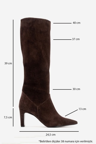Luvishoes Merla Kahverengi Süet Hakiki Deri Kadın Topuklu Çizme Kahverengi
