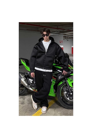 Zaee Oversize Scuba Zipp Hoodie Siyah