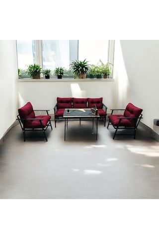 Lüx Bahçe Balkon Mobilyası , Koltuk Takımı ,çay Seti 3-1-1 Masalı Takım Bordo