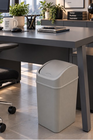 20 Litre Pratik Kapaklı Mutfak Çöp Kovası Büyük Boy Banyo Çöp Kovası Gri