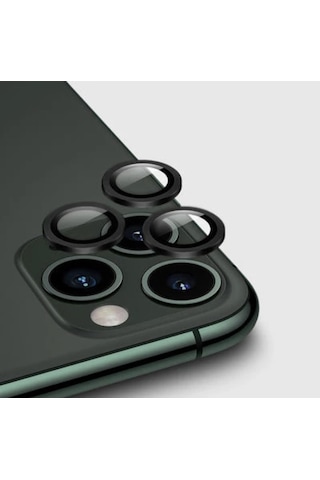 Apple İphone 11 Pro Max Kamera Koruyucu Lens Mercek Metal Çerçeveli 3lü Set Siyah Black