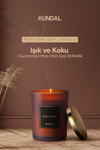 Parfümlü Doğal Soya Mumu Kundal Perfume Natural Soy Wax Candle 500g Black Cherry