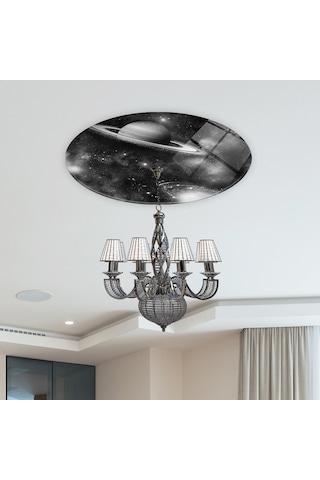 Cam Avize Göbeği | Galaksi Desen | Siyah-Beyaz Fon | Çap50cm Galaksi Desen - Beyaz - Siyah