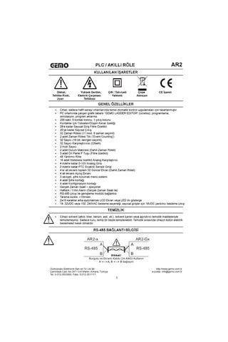 Gemo Ar2-A-8D Akıllı Röle /Plc(Ar2-A-230Vac-8D ,Ar2-A-24Vdc-8D)