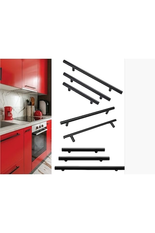 Paslanmaz Boy Kulp Nobel Mat Siyah 320 Mm Modern Dolap & Çekmece Kulpu 5 Li Paket Siyah