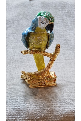 Zirkon Taşlı Emaye Papağan Kutu Biblo 001