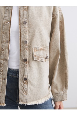 Lcw Vision Kahverengi Oversize Kadın Jean Gömlek Ceket