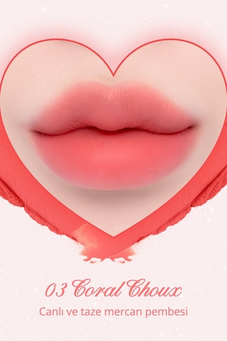 Dasique Kalp Tasarımlı Yoğun Pigmentli Köpük Yapılı Kadife Bitiş Sunan Ruj Souffle Color Pot 03 Coral Choux 03 Coral Choux