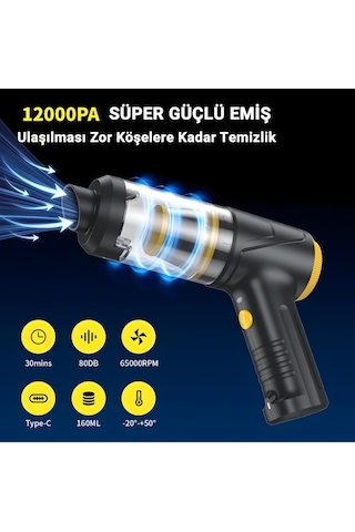 Çok Fonksiyonlu Araç Süpürgesi, Type-c Şarjlı,vakumlu Üflemeli, Işıklı, Hepa Filtreli Lt-145 1 Adet
