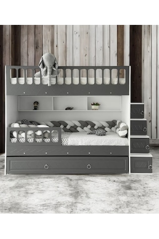 Kardelen Mdf Çelik Profilli Yavrulu Ranza Antrasit Beyaz M2 90 X 190 CM