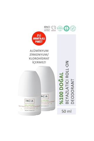 INCIA %100 Doğal Roll On Deodorant Beyazlatıcı Ter Kokusu Önleyici Lekesiz 2 x 50 ML