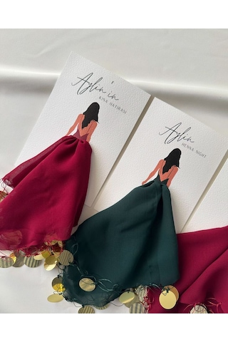 Bordo-gold Pullu Şifon Mendil Seti - Kına Nikah Hediye 10 Adet